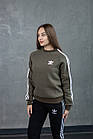 Жіночий зимовий спортивний костюм Adidas хакі з лампасами без капюшона Комплект Адідас на флісі, фото 6