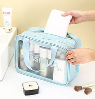 Сумка косметичка органайзер для косметики блакитна прозора Washbag на два відділення 30х20х14 з ручками