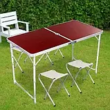 Стіл-валіза складна для пікніка Folding Table алюмінієвий з чотирма стільцями, Коричневий, фото 3
