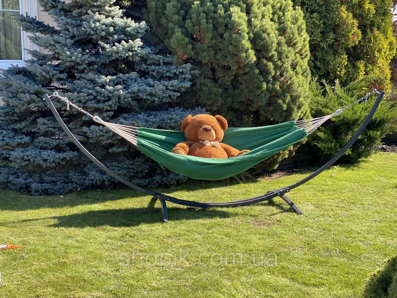 Монотонний міцний гамак WISH салатовий двомісний XXL 200х150 WCG Shopik, фото 1