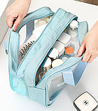 Сумка косметичка органайзер для косметики блакитна прозора Washbag на два відділення 30х20х14 з ручками, фото 3