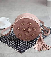 Женская круглая сумочка с цветами розовая кроссбоди. Toyvoo Жіноча кругла сумочка з квітами рожева кросбоді
