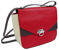 Небольшая женская кожаная сумка Giorgio Ferretti красная с бежевым Toyvoo Невелика жіноча шкіряна сумка