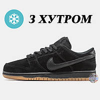 Мужские / женские зимние кроссовки Nike SB Dunk Low Black Fog Winter Fur (Мех) унисекс черные найк сб данк фог