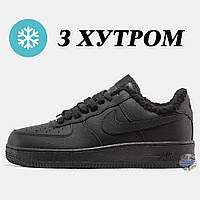 Мужские / женские зимние кроссовки Nike Air Force 1 Low Fur Winter Мех, унисекс черные кожаные найк аир форс 1