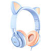 Навушники дитячі з вушками провідні з мікрофоном Hoco W36, накладні дитячі навушники котики cat блакитні, фото 5
