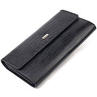 Фактурний місткий жіночий гаманець з натуральної шкіри CANPELLINI 21664 Чорний Toyvoo