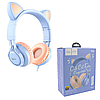 Навушники дитячі з вушками провідні з мікрофоном Hoco W36, накладні дитячі навушники котики cat блакитні, фото 4