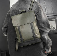 Мужской рюкзак эко кожа хаки с классическими отделениями Toyvoo Чоловічий рюкзак еко шкіра хакі з відділеннями