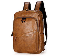Мужской рюкзак на плечи ранец из экокожи Светло-коричневый Toyvoo Чоловічий рюкзак на плечі ранець з екошкіри