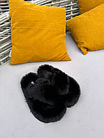 Пушистые женские меховые комнатные тапочки Pinterest (черные)