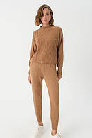 Жіночий трикотажний комплект з светра і штанів з деталями коричневий Parkhande Туреччина розмір універсальний