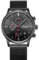 Мужские черные наручные Часы для мужчины Megir 2011 Metal Toyvoo Чоловічий чорний наручний Годинник для