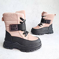 Зимняя детская обувь, дутики, сапоги , термоботинки на овчине на девочку розовые на замочке. Размер: 27