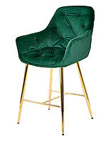 Полубарное мягкое кресло Chic BAR 65-GD на золотых металлических ножках, сиденье с мягкой обивкой Бархат Зеленый PH-602