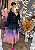 Жіноча сукня трикотаж гладкої машинної в'язки та спідниця ГОФРЕ креп шифон (0449)