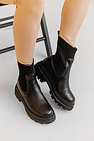 Женские черные кожанные ботинки Стильные классические женские ботинки Кожанные женские осенние ботинки