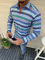 Мужская рубашка Lacoste Blue Line лакоста приталенная Toyvoo Сорочка чоловіча Lacoste Blue Line лакоста