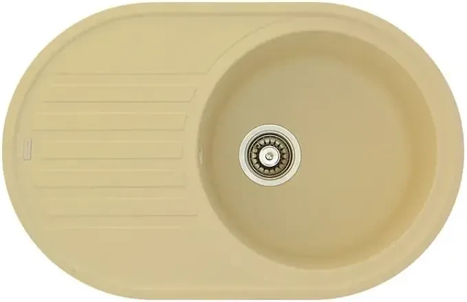 Гранітна кухонна мийка Fabiano Arc 77x50 Cream, кремова овальна, одночашева з крилом (8221.401.0468)