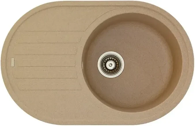 Гранітна кухонна мийка Fabiano Arc 77x50 Beige, бежева овальна, одночашева з крилом (8221.401.0469), фото 1