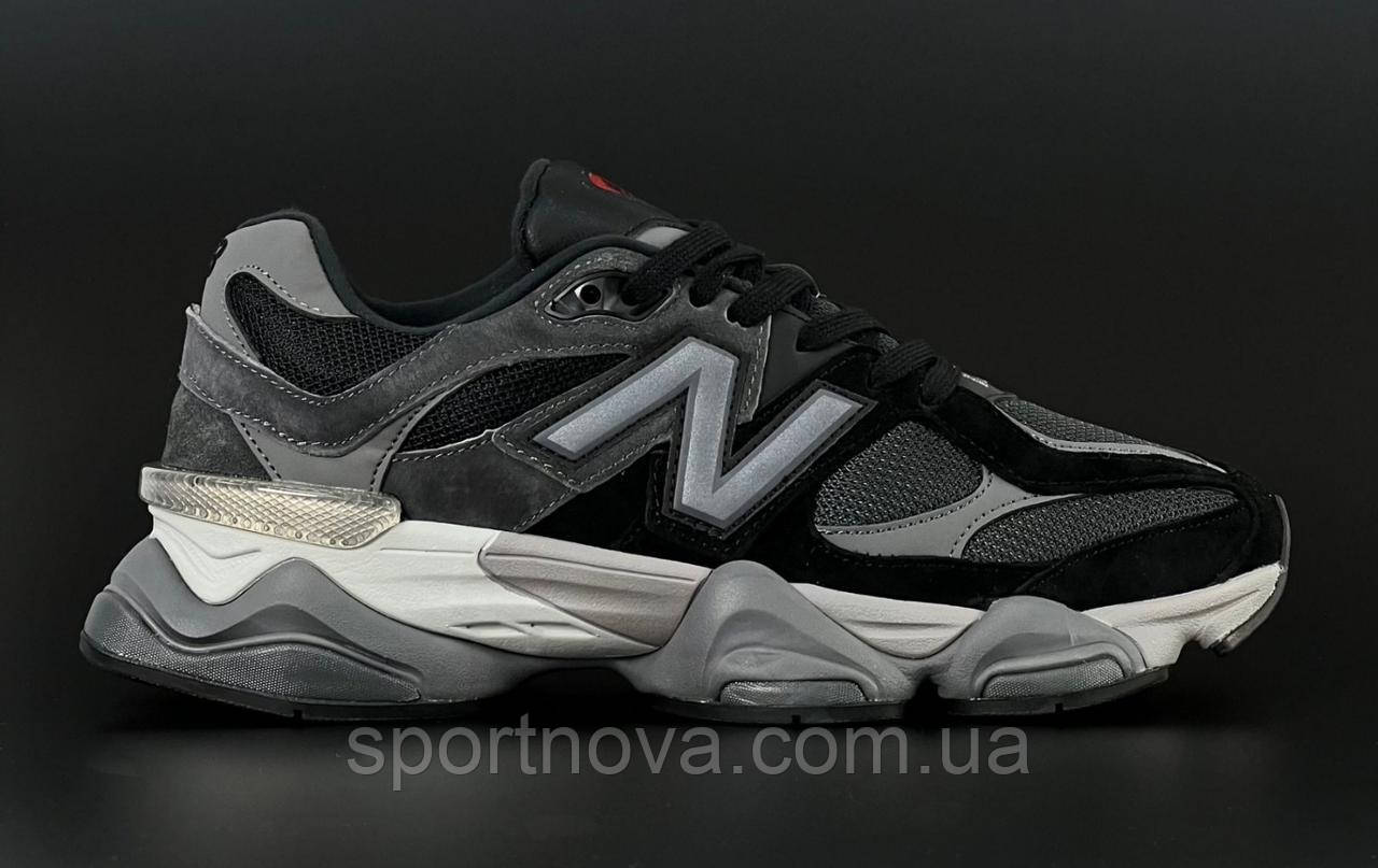 Чоловічі кросівки демісезон New Balance 9060 замшеві темно-сірі з чорним р 41-46