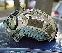 Тактичний військовий шолом Fast Фаст з активними навушниками Walkers Razor, кріпленням Чебурашка на каску та кавер