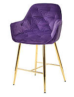 Полубарное мягкое кресло Chic BAR 65-GD на золотых металлических ножках, сиденье с мягкой обивкой Бархат Пурпурный OR-857