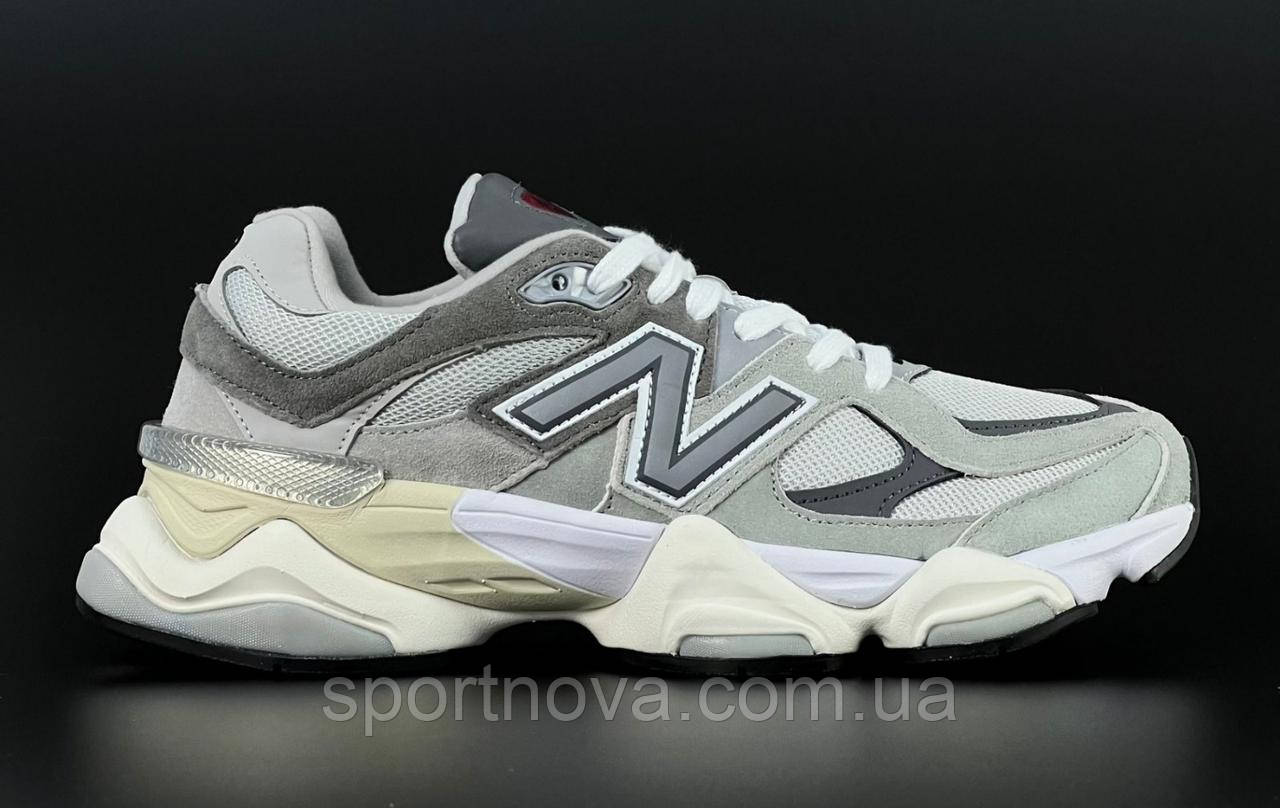 Жіночі підліткові кросівки демісезон New Balance 9060 замшеві/сітка світло-сірі р 36-41, фото 1