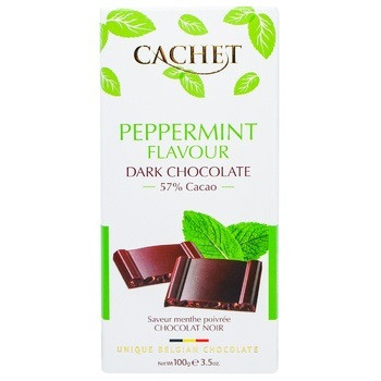 Шоколад Чорний Cachet Peppermint Flavour Кашет 57% какао з перцевою м'ятою 100 г Бельгія