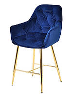 Полубарное мягкое кресло Chic BAR 65-GD на золотых металлических ножках, сиденье с мягкой обивкой Бархат Синий PH-607