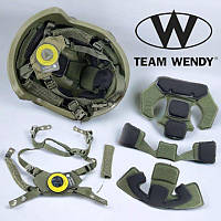 Комплект. Универсальная подвесная система Team Wendy + подушки в каску. Обвес для шлема. Цвет Green зелёный