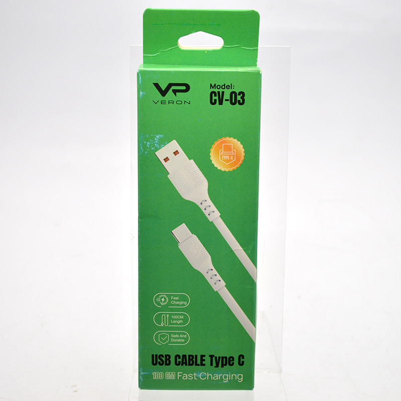 Кабель Veron TC03 Silicon Type-c 3A 1M White, фото 1