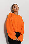 В'язаний стильний теплий джемпер із широкими рукавами в оранжевому кольорі розміру Oversize, фото 2