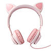 Рожеві навушники з вушками дротові для телефона Hoco, накладні дитячі навушники з вушками котика з мікрофоном, фото 8