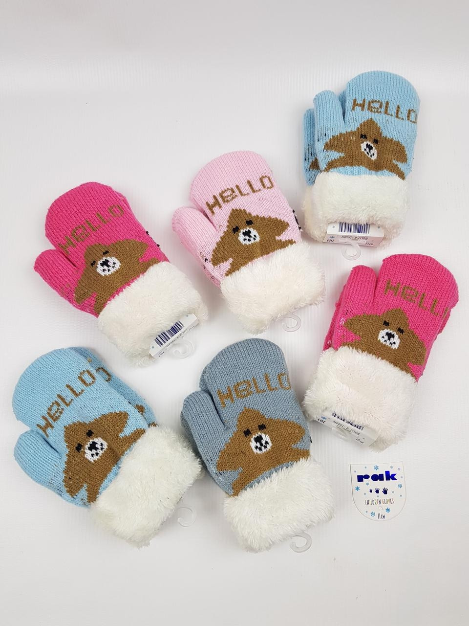 Дитячі утеплені польські рукавички оптом р.15 см (4-6 років) (6 пар набір), фото 1
