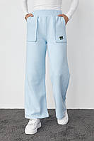 Трикотажные штаны на флисе с накладными карманами - голубой цвет, S (есть размеры)
