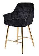 Полубарное мягкое кресло Chic BAR 65-GD на золотых металлических ножках, сиденье с мягкой обивкой Бархат Черный PH-606