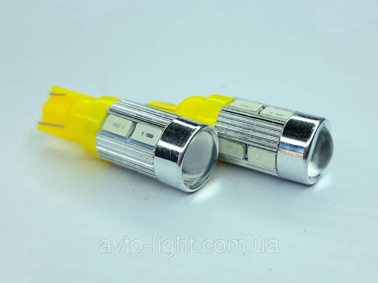 T10/W5W led Жовтий (10SMD+лінза алюм корп)