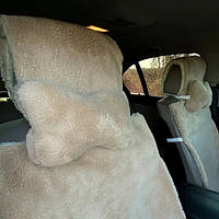 Автомобільні подушки на підголівник з Еко-хутра Подушки в салон автомобіля Бежеві 2 Новинка Xata