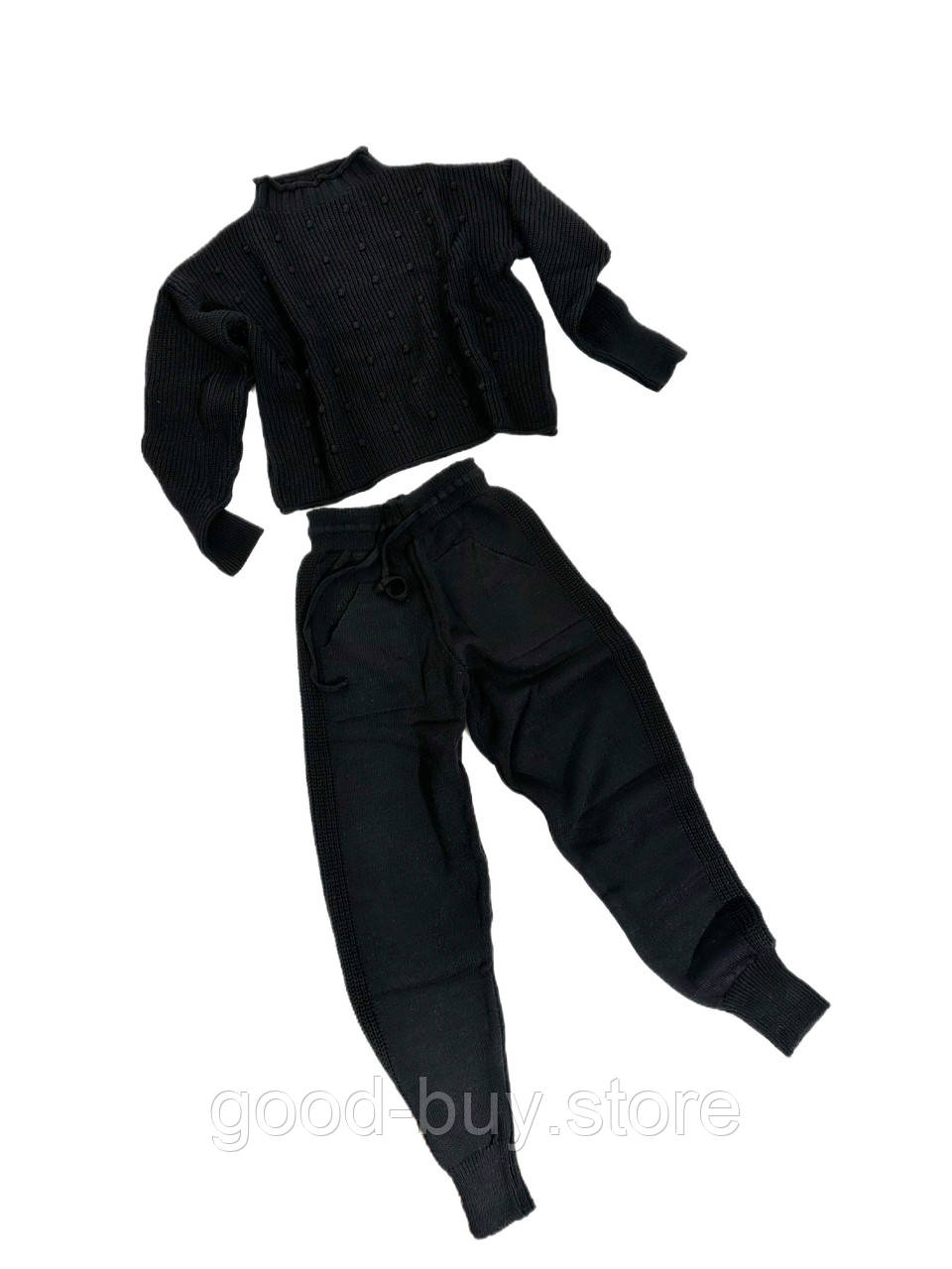Жіночий трикотажний комплект з светра і штанів з деталями чорний Parkhande Туреччина розмір універсальний