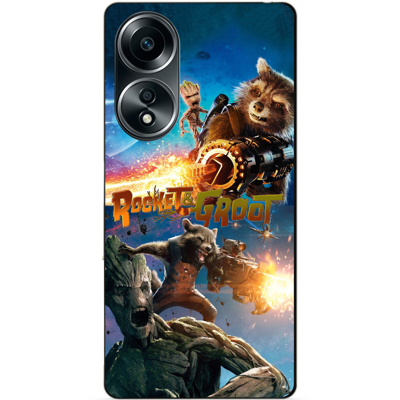 Силіконовий бампер чохол для Oppo A58 Rocket Groot Грут Ракета Стражі Галактики