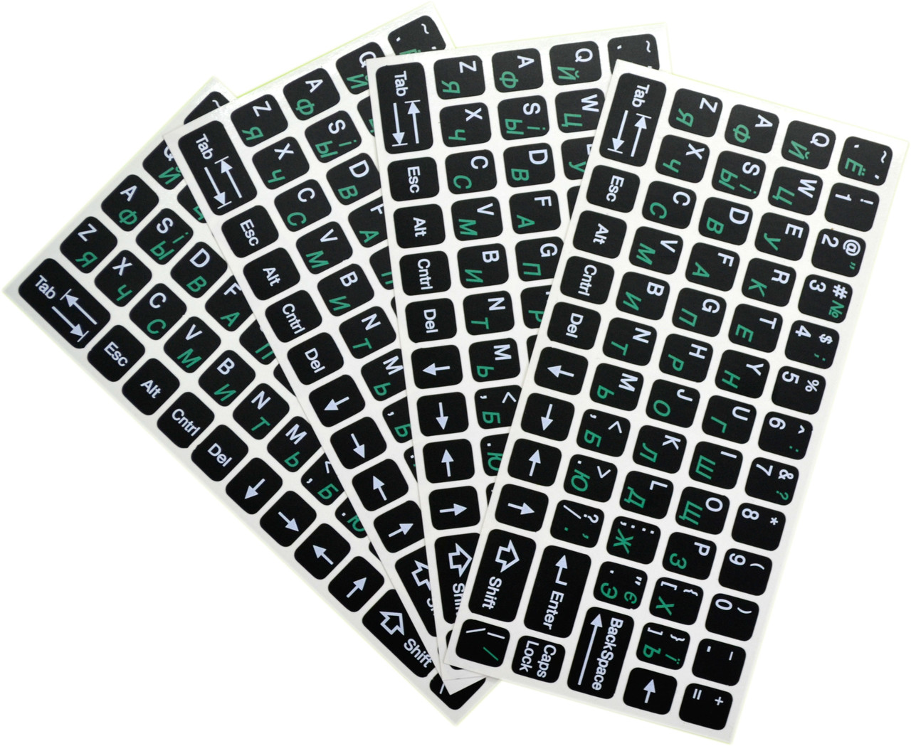 Наклейки на клавиатуру два цвета полноразмерные (черн.фон/бел/зел), для клавиатуры ноутбука - фото 2 - id-p351660744