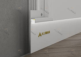 Алюмінієвий плінтус прихованого монтажу з LED підсвіткою 80мм. Білий