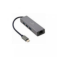 USB-хаб Cablexpert 3хUSB3.1 металл, Grey (A-CMU3-LAN-01)