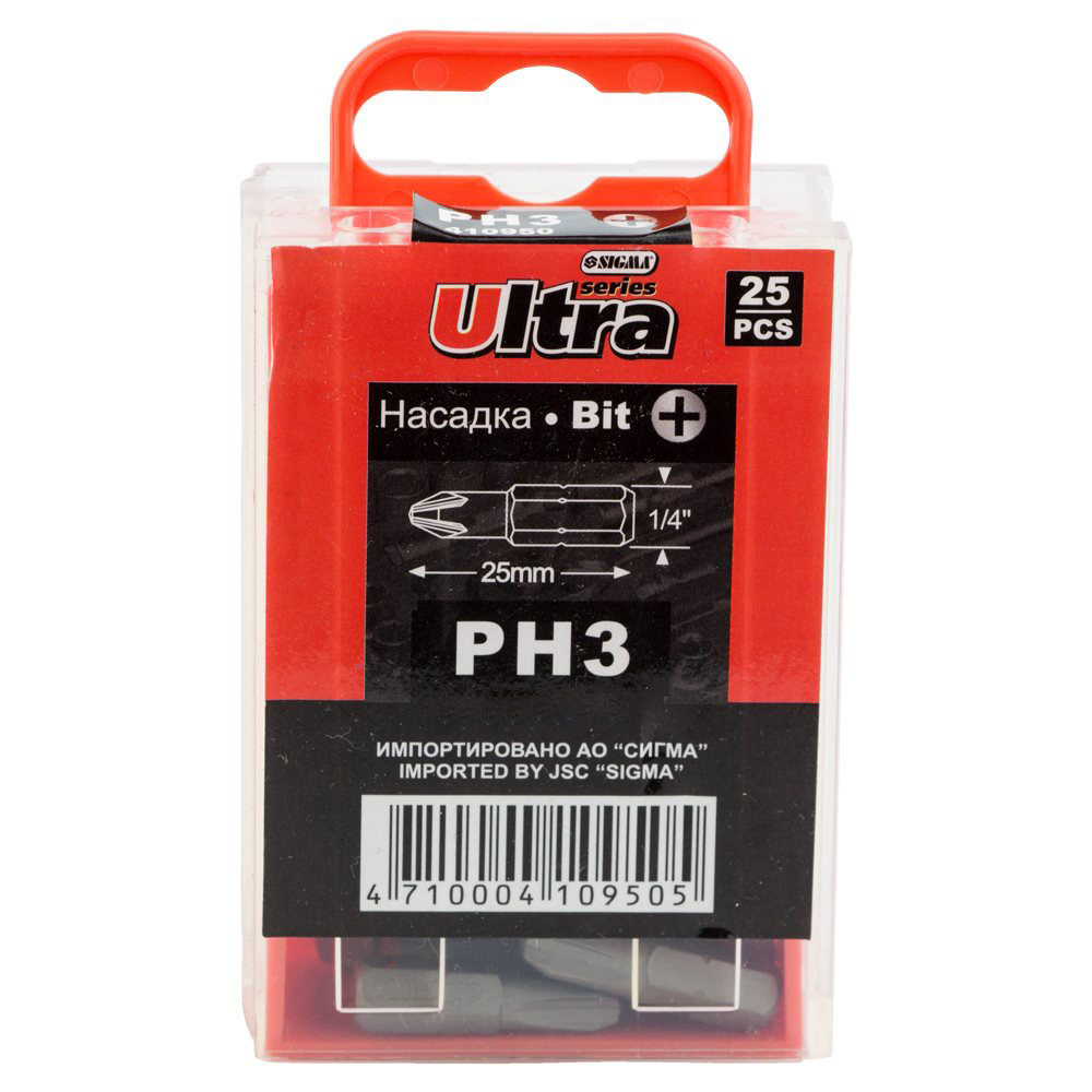 Набір біт РН3×25мм 1/4" 25шт S2 (пласт кейс) ТМ ULTRA, фото 1