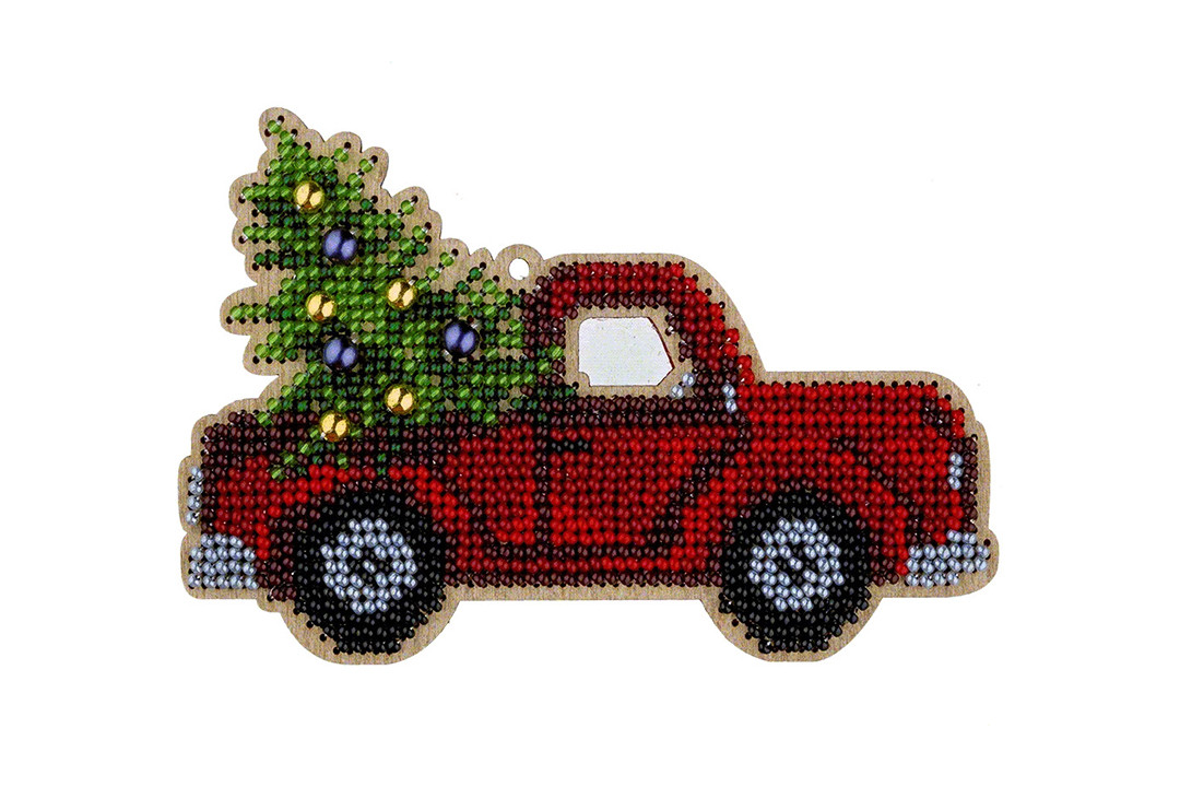 Набір для вишивання бісером ялинкової іграшки для дерева "Машина", FLK-382, 8.5*12.5 см, WonderlandCrafts, фото 1