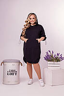 Платье большого размера спортивного стиля So StyleM с капюшоном трикотажное Черное 48/50