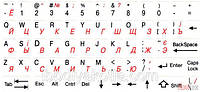 Наклейки на клавиатуру два цвета полноразмерные (бел.фон/чёрн/красн), для клавиатуры ноутбука