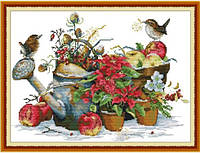 Набор для вышивания по нанесённой на канву схеме "Flower pot and birds".AIDA 14CT printed , 48*36 см