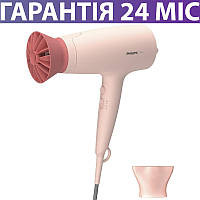 Фен для волос PHILIPS Series 3000 2100W (Филипс), розовый, с 2 насадками, подача холодного воздуха